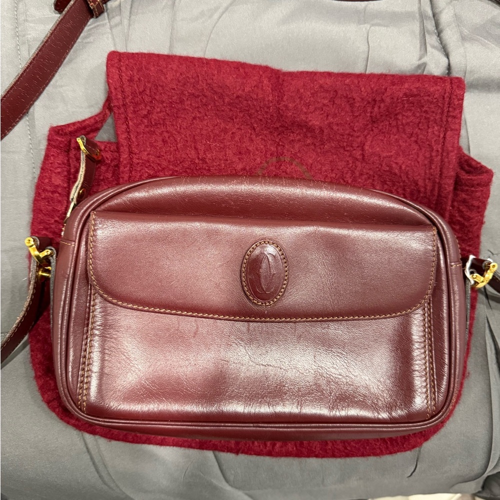 Cartier Deep Red Leather Crossbody Bag